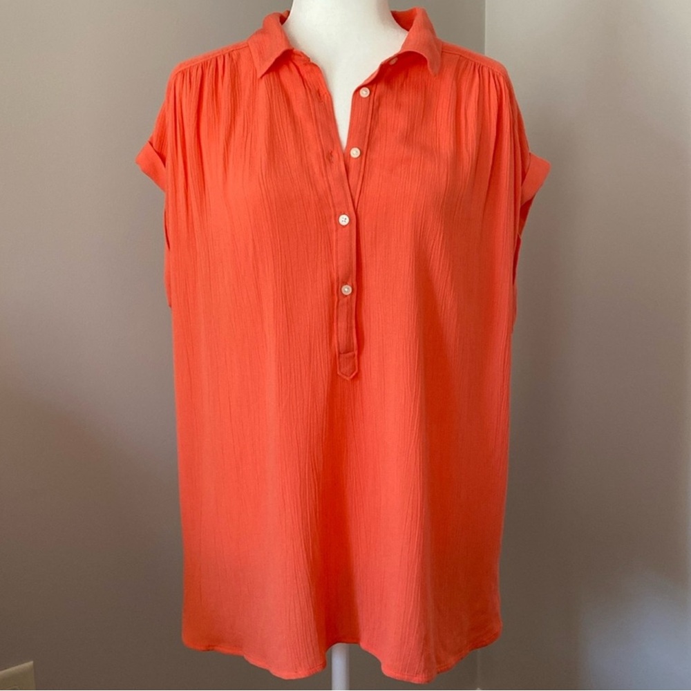 LOFT Vibrant Coral Button Up Tunic